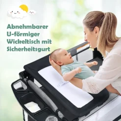 COSTWAY 5-in-1-Babybett Mit Wickeltisch, 2 Ebene Babyreisebett Mit 3 Spielzeug & Musikbox & Aufbewahrungstasche, 4-stufig Verstellbares Beistellbett Für Baby Mit Rollen & Tragetasche (Schwarz) -Barbie Store 2d30dd43f5072919ae74d92a58b7b22d