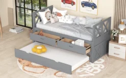 Merax Funktionsbett 90 X200 Cm Jugendbett Tagesbett Mit Schubladen Und Trundle, Funktionsliege Kojenbett Kinderbett Aus Kiefer, Grau -Barbie Store 2f774c7111e98b642a22916a78476b00