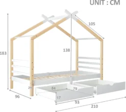 Merax Kinderbett 90x200cm Hausbett Mit Lattenrost Und 2 Schubladen, Spielbett Massivholzbett Für Kinder-und Jugendzimmer, Weiß/Natur -Barbie Store 304f18f8eddfa2a346cd8005cccd1728