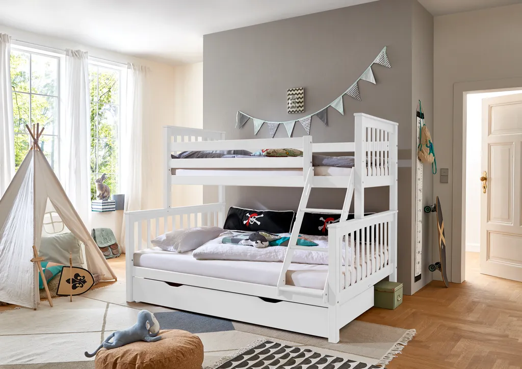 RELITA - Etagenbett 90/140 X 200 Cm Liegefläche Kick, Mit Bettschublade, Buche Massiv Weiß Lackiert 4 RELITA - Etagenbett 90/140 X 200 Cm Liegefläche Kick, Mit Bettschublade, Buche Massiv Weiß Lackiert – Bild 2