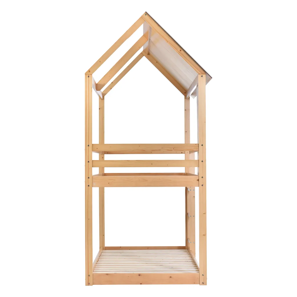 Merax Etagenbett 90x200cm Kinderbett Hochbetten Mit Dach, Leiter, Fenster Und Lattenrost, Doppelstockbett 2 Einzelbetten Für Kinderzimmer, Kiefernholz Rahmen, Eichenfarbe 12 Merax Etagenbett 90x200cm Kinderbett Hochbetten Mit Dach, Leiter, Fenster Und Lattenrost, Doppelstockbett 2 Einzelbetten Für Kinderzimmer, Kiefernholz Rahmen, Eichenfarbe – Bild 10