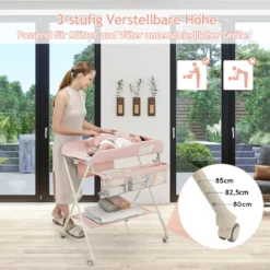 COSTWAY Klappbare Wickeltisch, Höhenverstellbarer Wickelstation Mit Stauraum & Abnehmbaren Feststellbaren Rädern & Sicherheitsgurt & Wasserbecken, Mobile Wickelkommode Für Baby (Rosa) -Barbie Store 354dd52cb8d91e50b21e7c57e838fb84