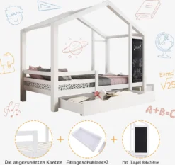 Merax Kinderbett Adele 90x200cm Hausbett Mit Tafel Und 2 Schubladen, Zaun Und Lattenrost, Spielbett Bett Kinderhaus Aus Massivholz, Weiß -Barbie Store 35a90e80c47fc4a69eb43995332ea33a