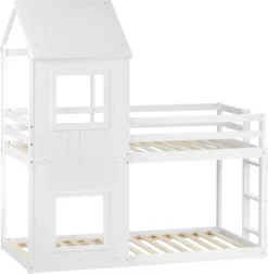 Merax Etagenbett 90x200 Cm Hochbett Mit Treppe Und Lattenrost, Dach Und Rausfallschutz, Kieferholzbett Kinderbett Für 2 Kinder, Weiß -Barbie Store 35e37b9cc26ef96813af88c67c496159