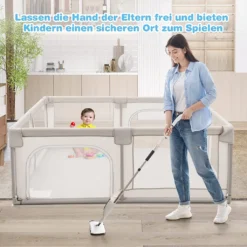 COSTWAY Baby Laufstall 190 X 150 Cm Mit 2 Türen, Laufgitter Mit Atmungsaktivem Netz Und Reißverschluss, Krabbelgitter, Laufgitterzelt Für Säuglinge Und Kleinkinder (Beige) -Barbie Store 37f8e7d5f35e1aa74e7d4da38744a7f7