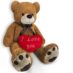 Monzana Teddybär Mit Herzkissen 50-175cm Braun Weich Dichtes Fell Schleife Tatzen Ich Liebe Dich Geschenk Valentinstag Plüschbär Kuscheltier Bär, Farbe:Hellbraun Mit Herzkissen 26cm, Größe:100cm