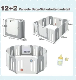 COSTWAY Faltbares Laufstall, Baby-Laufgitter Mit Tür & Spielpaneel & Sicherheitsschloss, Mit Whiteboard & Kugel & Soundknopf, Absperrgitter Für Babys & Kinder Von 6-36 Monaten, Beige (12+2 Paneelen) -Barbie Store 38fd4ed98fb388b7909070f7c6fad656