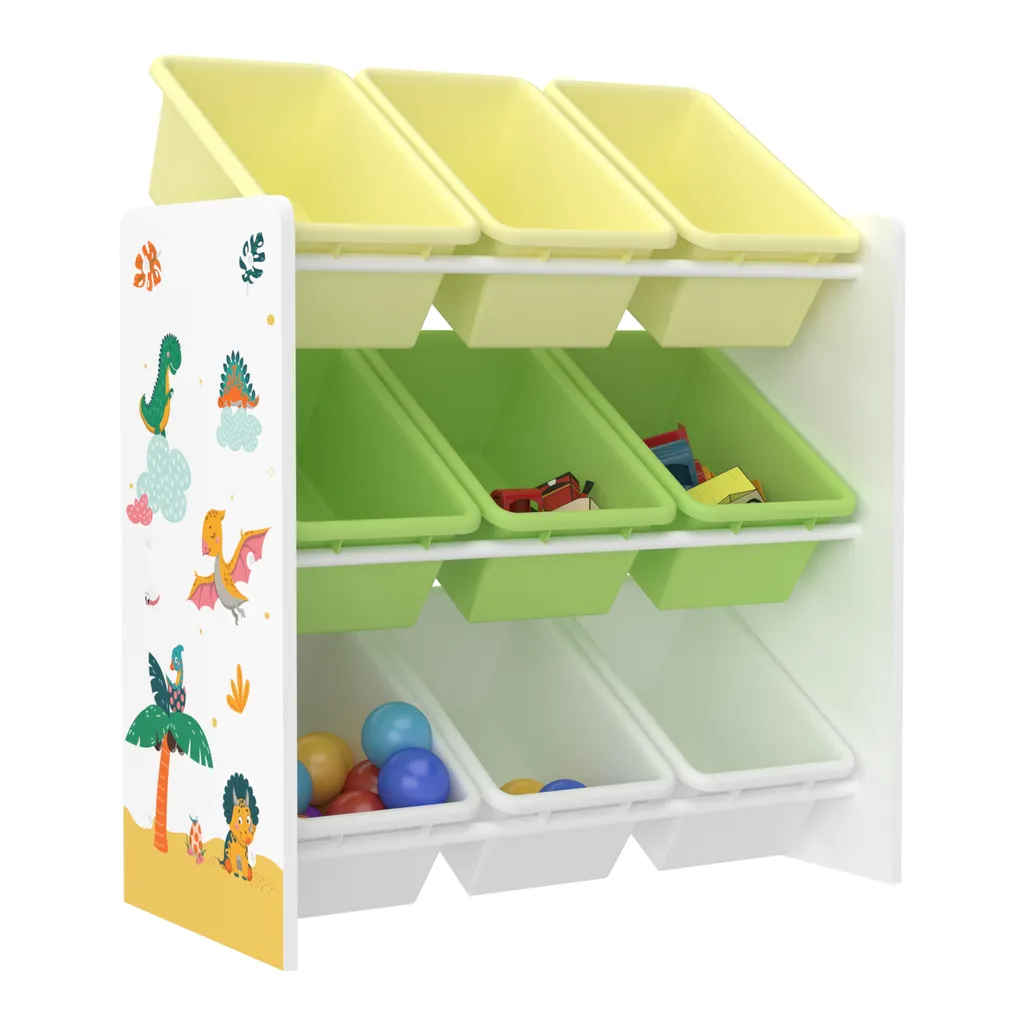 Kinderregal Muxía Mit 9 Aufbewahrungsboxen Spielzeugregal Mit Dinosaurier-Motiv Spielregal Weiß Grün Gelb Kinderzimmer Organizer 6 Kinderregal Muxía Mit 9 Aufbewahrungsboxen Spielzeugregal Mit Dinosaurier-Motiv Spielregal Weiß Grün Gelb Kinderzimmer Organizer – Bild 4
