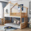 Merax Kinderbett Etagenbett 90x200cm Mit Leiter, Rausfallschutz Und Dachform, Hochbett 2 Einzelbetten Stockbett Aus Kiefernholz, Weiß Und Natur -Barbie Store 3a4b7790da2c562d0c952607c9b5a4a9