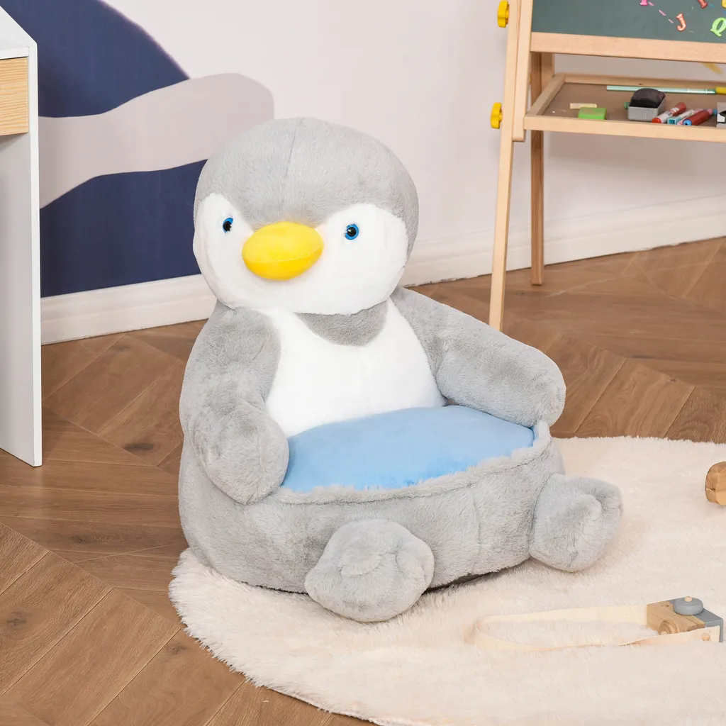 HOMCOM Plüsch-Kindersessel Plüschtier Kinderstuhl Sofa Pinguin Für Spielzimmer Kinderzimmer Für 18-36 Monaten Hellgrau+Blau 59 X 50 X 59 Cm 4 HOMCOM Plüsch-Kindersessel Plüschtier Kinderstuhl Sofa Pinguin Für Spielzimmer Kinderzimmer Für 18-36 Monaten Hellgrau+Blau 59 X 50 X 59 Cm – Bild 2
