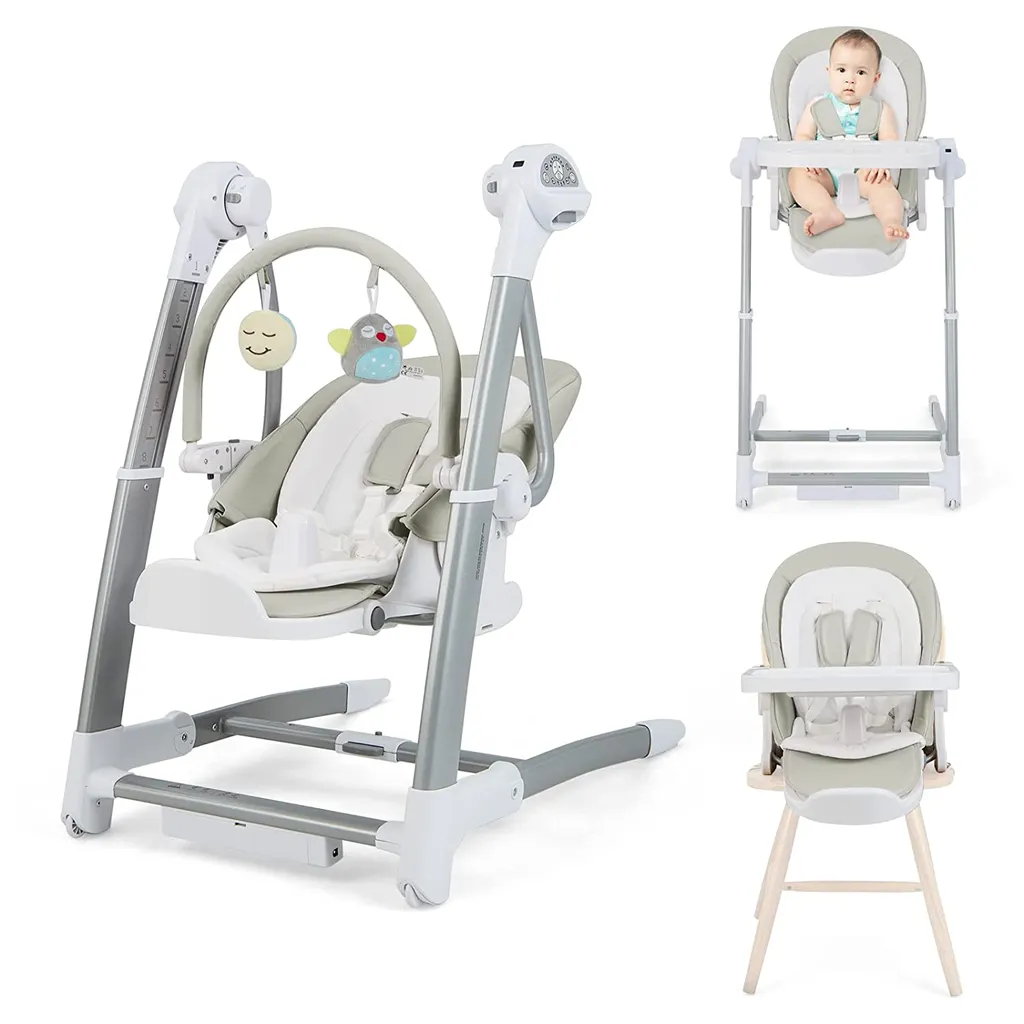 COSTWAY 3 In 1 Babyschaukel & Hochstuhl & Sitzerhöhung, Babywippe Elektrisch Mit 8 Schaukelposition, Timing, Musik & Auto-Schaltfunktion, Babystuhl Klappbar Mit Rädern, 8 Höhenstufen (Grau) 3 COSTWAY 3 In 1 Babyschaukel & Hochstuhl & Sitzerhöhung, Babywippe Elektrisch Mit 8 Schaukelposition, Timing, Musik & Auto-Schaltfunktion, Babystuhl Klappbar Mit Rädern, 8 Höhenstufen (Grau)