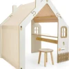 QUEST PVC Kinderspielhaus Aus Holz Mit Schreibtisch Und LED Beleuchtung Natural