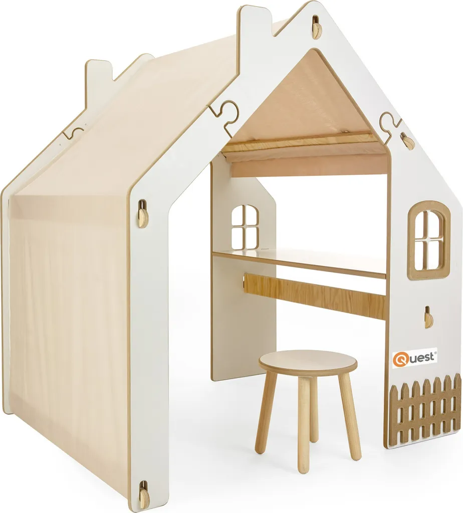 QUEST PVC Kinderspielhaus Aus Holz Mit Schreibtisch Und LED Beleuchtung Natural 3 QUEST PVC Kinderspielhaus Aus Holz Mit Schreibtisch Und LED Beleuchtung Natural