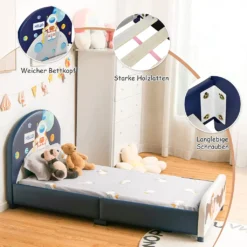 COSTWAY 140 X 70cm Kinderbett Mit Weichem Kopfteil & Fußteil, Lattenrost Babybett, Einzelbett Für Jungs Und Mädchen (Astronauten) -Barbie Store 3e09d6b32a63daa79eeb5d577c869492