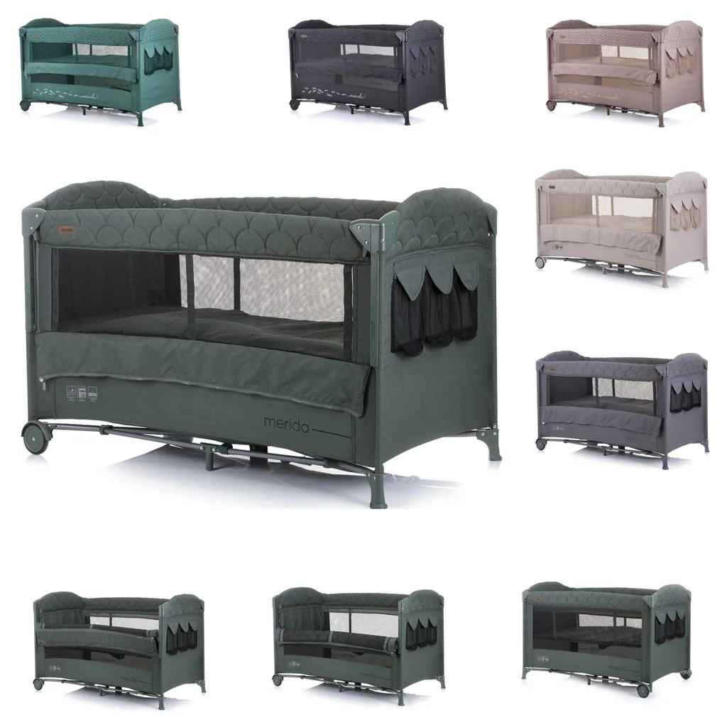 Chipolino Reisebett Merida Leinen, Aufbewahrungstasche, Zwei Ebenen, Matratze Dunkelgrün 3 Chipolino Reisebett Merida Leinen, Aufbewahrungstasche, Zwei Ebenen, Matratze Dunkelgrün