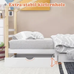 Merax Kinderbett 90x200cm Hausbett Mit Lattenrost Und 2 Schubladen, Spielbett Massivholzbett Für Kinder-und Jugendzimmer, Weiß/Natur -Barbie Store 3e88e4f3a4ffaed989f6f543eb41cd42