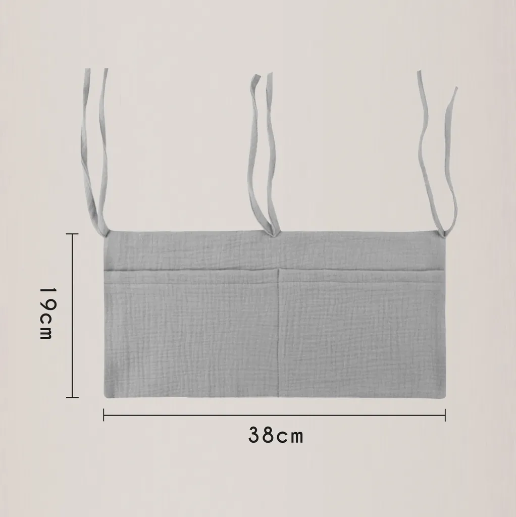 Babybett Organizer Tasche Aufbewahrung Aus Musselin Farbe Taupe 5 Babybett Organizer Tasche Aufbewahrung Aus Musselin Farbe Taupe – Bild 3