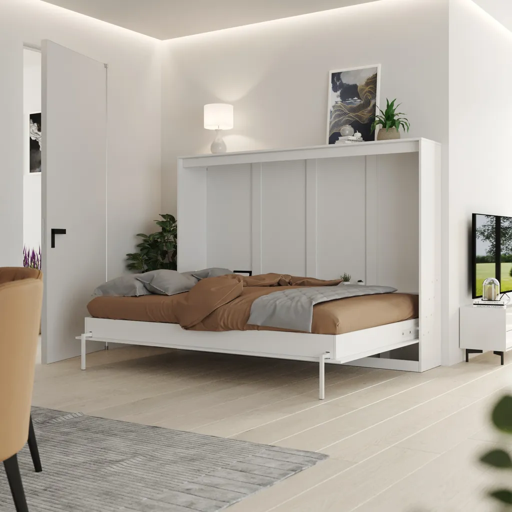 Schrankbett 140x200 Cm Horizontal Weiß Mit GASDRUCKFEDERN Platzsparendes Wandklappbett 8 Schrankbett 140x200 Cm Horizontal Weiß Mit GASDRUCKFEDERN Platzsparendes Wandklappbett – Bild 6