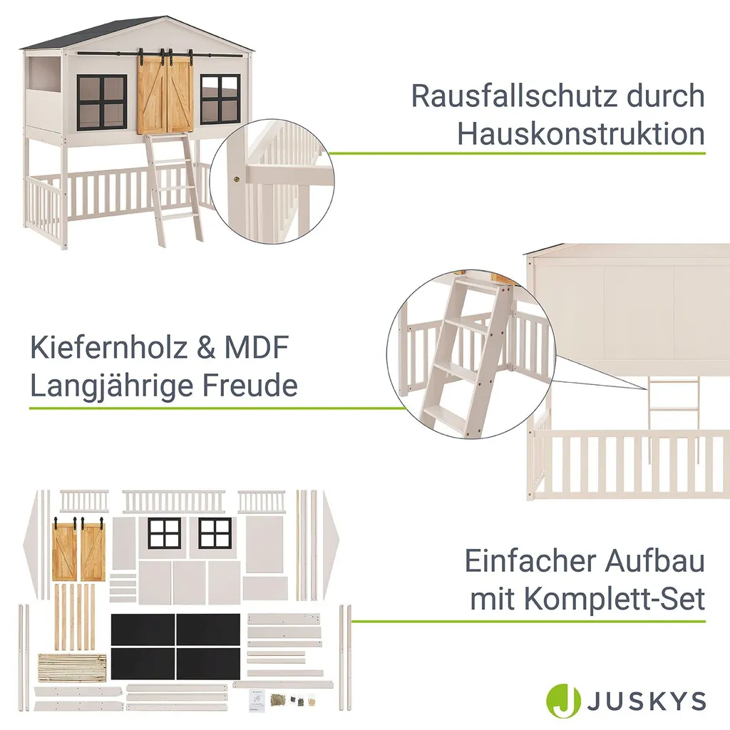 Juskys Kinderbett Farmhaus 90 X 200 Cm Mit Treppe, Dach & Fenster – Hochbett Rosa Für Kinder – Lattenrost Bis 150 Kg – Hausbett Aus Massivholz 7 Juskys Kinderbett Farmhaus 90 X 200 Cm Mit Treppe, Dach & Fenster – Hochbett Rosa Für Kinder – Lattenrost Bis 150 Kg – Hausbett Aus Massivholz – Bild 5