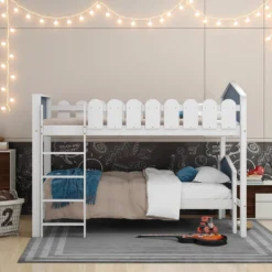 Merax Kinderbett 120 X 200/90 X 200 Cm Etagenbett Hochbett Mit Lattenrost, Spielbett Massiv Stock Kiefernbett Bett, Weiß -Barbie Store 4333942df57545198d8fb7963fb655bb
