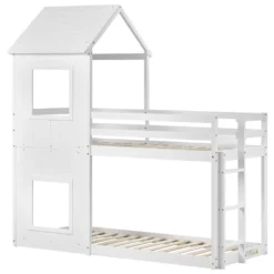 Merax Etagenbett 90x200 Cm Hochbett Mit Treppe Und Lattenrost, Dach Und Rausfallschutz, Kieferholzbett Kinderbett Für 2 Kinder, Weiß -Barbie Store 435651083df6f7d59f6240a781006285