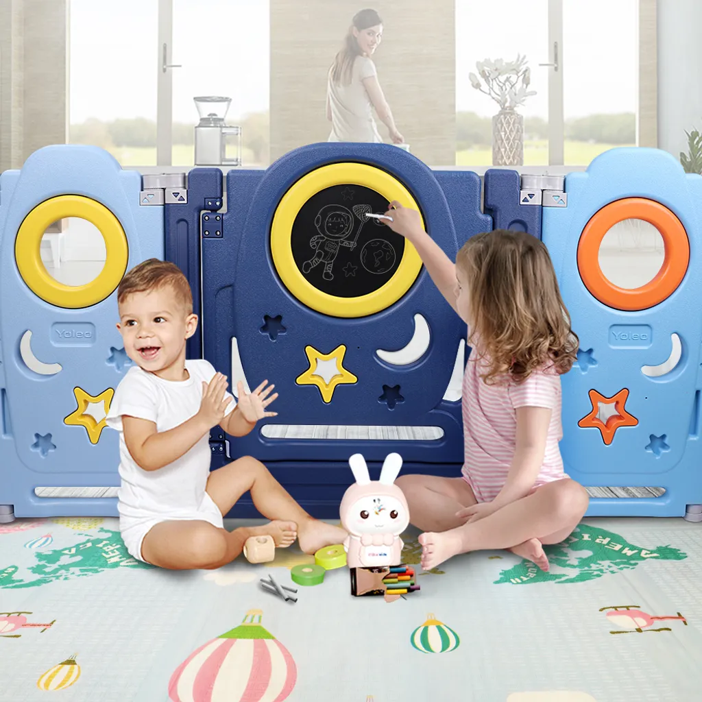 YOLEO Laufgitter Laufstall Baby Absperrgitter Krabbelgitter Schutzgitter Für Kinder Aus Kunststoff Mit Tür Spielzeugboard 14-Paneele Mit Uhr Tafel 16 YOLEO Laufgitter Laufstall Baby Absperrgitter Krabbelgitter Schutzgitter Für Kinder Aus Kunststoff Mit Tür Spielzeugboard 14-Paneele Mit Uhr Tafel – Bild 14