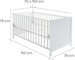 Roba Kombi-Kinderbett, 70 X 140 Cm, Weiß, 3-fach Verstellbar, Schlupfstäbe, Umbaubar Zum Juniorbett -Barbie Store 45510c9ab07e87424733ab62e6744e22