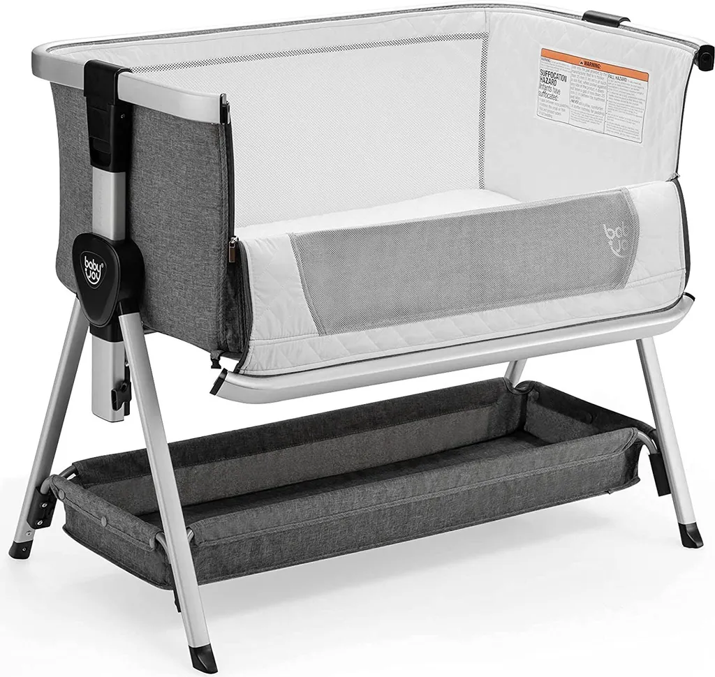 COSTWAY 3 In 1 Beistellbett & Babywiege & Reisebett Klappbar, Babybett Mit 7-Fach Verstellbarer Höhe, Tragbares Babywiege Mit Sicherheitsgurt, Netzfenster, Matratze, Bodenkorb & Rädern (Dunkelgrau) 3 COSTWAY 3 In 1 Beistellbett & Babywiege & Reisebett Klappbar, Babybett Mit 7-Fach Verstellbarer Höhe, Tragbares Babywiege Mit Sicherheitsgurt, Netzfenster, Matratze, Bodenkorb & Rädern (Dunkelgrau)