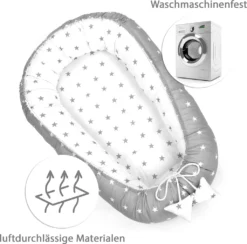 Babynest Kokon Neugeborene 90 X 50 Cm - Handmade Kuschelnest Baby Nestchen Aus Baumwolle Sternchen Grau-Weiß -Barbie Store 466ab8c6808eebaba55cb5e01d561706