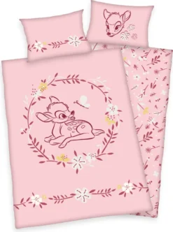 Herding Disney Bambi Baby Bettwäsche 100x135 + 40x60 Cm Baumwolle Wendebettwäsche Rosa 2 Teilig