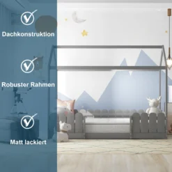 Merax Kinderbett 90x200cm Hausbett Spielbett Kinderhaus Mit Rausfallschutz Und Lattenrost, Schönes Babybett Aus Kiefernholz, Grau -Barbie Store 48d33e4e394f0f42b7f08af64cf7007f