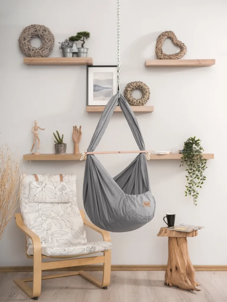 Federwiege Für Babys Inkl. Hängematte & Feder | Pflegeleicht | Anthrazit 4 Federwiege Für Babys Inkl. Hängematte & Feder | Pflegeleicht | Anthrazit – Bild 2