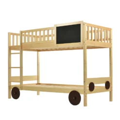 Merax Etagenbett 90x200cm Kinderbett Mit Rechtwinkliger Treppe Und Tafel, Zaun Und Rädern, Stockbett Rahmen Aus Kiefer, Teilbar Zu 2 Einzelbetten, Natur -Barbie Store 49624308ce2a415a3daebce2ae1cbabf