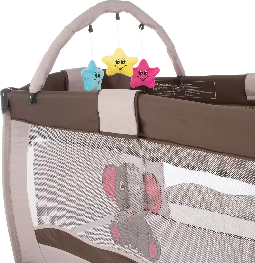 Tectake Kinderreisebett Elefant 132x75x104cm Mit Wickelauflage Und Transporttasche - Braun 5 Tectake Kinderreisebett Elefant 132x75x104cm Mit Wickelauflage Und Transporttasche - Braun – Bild 3