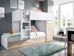 Etagenbett Ausziehbett Mit Stauraum + Matratzen - 3x 90 X 190 Cm - Weiß & Naturfarben - ANTHONY -Barbie Store 4b4208542a09d333e3621c68c19b26c1