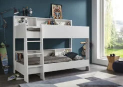 Relita Etagenbett SWAY Mit 2 X Liegeflächen 90x200 Cm, Inkl. Bodenplatte Und Regalen, Ausführung Spanplatte WeißNachbildung -Barbie Store 4d710ce5913481fd1ad4ff4ab13230be