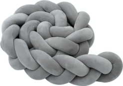 Bettschlange Baby Geflochten Bettumrandung Bettrolle Für Babybett Nestchen Schlange Nestchenschlange Grau Zopf Mit Drei Strängen (Grau, 100 * 13 * 7 Cm)