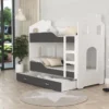 FURNIX Etagenbett In Hausform DERSI 80x160 Mit Schublade Und Matratzen Weiß-Grau -Barbie Store 4e24907f4a4d68430bc701d2bb798f4a