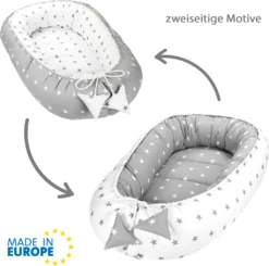 Babynest Kokon Neugeborene 90 X 50 Cm - Handmade Kuschelnest Baby Nestchen Aus Baumwolle Sternchen Grau-Weiß -Barbie Store 4f621e2ebaf0b8b4477e4c143a6f5dda