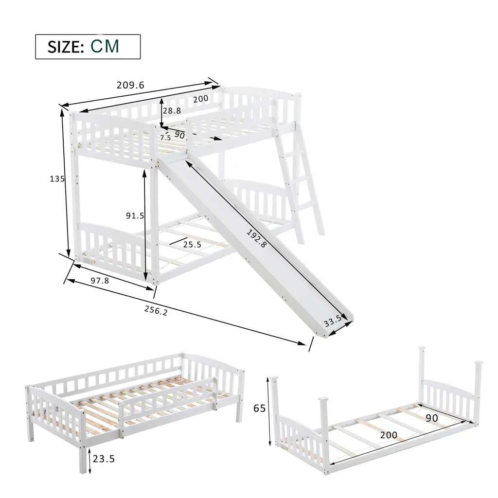 Merax Etagenbetten 90x200cm/90x200cm Hochbett Für 2 Kinder, Doppel Stockbett Teilbar Zu 2 Einzelbetten, Kinderbett Mit Rutsche Und Lattenrost, Weiß 8 Merax Etagenbetten 90x200cm/90x200cm Hochbett Für 2 Kinder, Doppel Stockbett Teilbar Zu 2 Einzelbetten, Kinderbett Mit Rutsche Und Lattenrost, Weiß – Bild 6