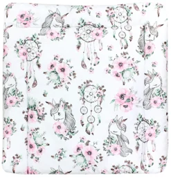 TupTam Baby Wickeltischauflage Mit Baumwollbezug Gemustert, Farbe: Traumfänger / Einhorn / Rosa, Größe: 70 X 70 Cm