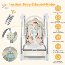 COSTWAY 3 In 1 Babyschaukel & Hochstuhl & Sitzerhöhung, Babywippe Elektrisch Mit 8 Schaukelposition, Timing, Musik & Auto-Schaltfunktion, Babystuhl Klappbar Mit Rädern, 8 Höhenstufen (Grau) 10 COSTWAY 3 In 1 Babyschaukel & Hochstuhl & Sitzerhöhung, Babywippe Elektrisch Mit 8 Schaukelposition, Timing, Musik & Auto-Schaltfunktion, Babystuhl Klappbar Mit Rädern, 8 Höhenstufen (Grau) -Barbie Store 55adba2d44ca698ae31064e858d69c89