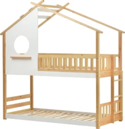 Merax Kinderbett Etagenbett 90x200cm Mit Leiter, Rausfallschutz Und Dachform, Hochbett 2 Einzelbetten Stockbett Aus Kiefernholz, Weiß Und Natur -Barbie Store 571e0174a5416d9daa1903c2588ac24b