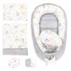 Babynestchen Set Neugeborene 90x50 Cm Minky - Kuschelnest Baby Nestchen 5-teilig Kokon Eule Hellgrau