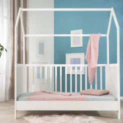 Roba Hausbett 70 X 140 Cm, Kombi-Kinderbett In Hausoptik, Weiß, 3-fach Verstellbar, Schlupfstäbe, Umbaubar Zum Juniorbett -Barbie Store 594932849c2a226607a75ec7be4e864f