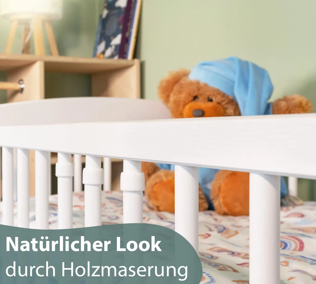 Alcube® Mitwachsendes Babybett 60 X 120 Cm Mit Schublade Gitterbett 120x60 Kiefernholz Zum Kinderbett Umbaubar In Weiß 6 Alcube® Mitwachsendes Babybett 60 X 120 Cm Mit Schublade Gitterbett 120x60 Kiefernholz Zum Kinderbett Umbaubar In Weiß – Bild 4