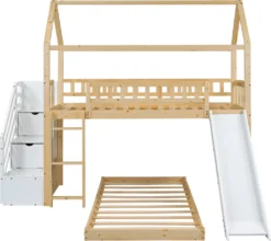 Merax Etagenbett 90x200cm Kinderbett Mit Rutsche, Treppe Mit Stauraum, Fallschutz Und Handlauf, Hausbett Aus Massivholz In Natur Und Weiß, 2 Einzelbetten Stockbett Für Kinderzimmer -Barbie Store 59e92929b98ce6bec5b82b97da0d201f