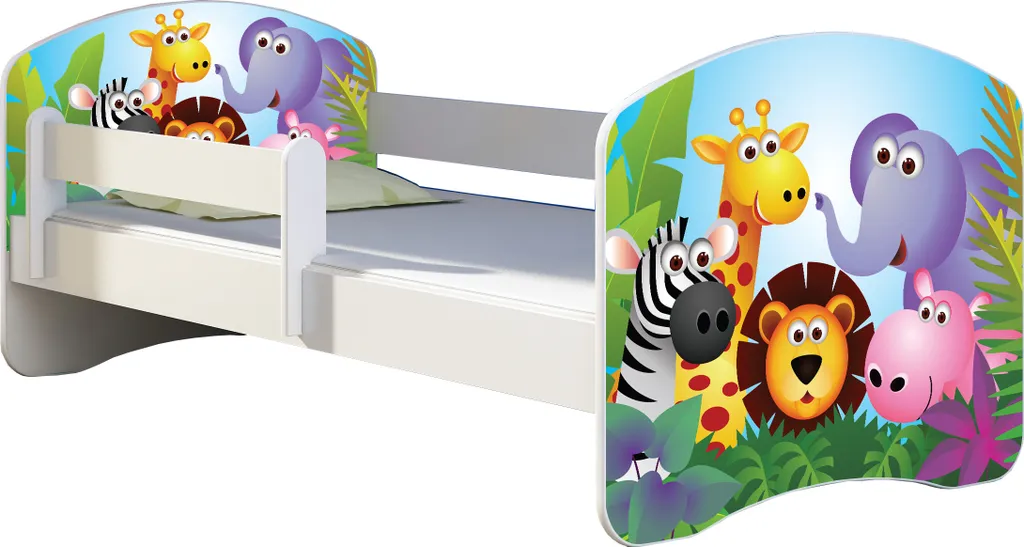 ACMA Jugendbett Kinderbett Junior-Bett Komplett-Set Mit Matratze Lattenrost Und Rausfallschutz Weiß 01 Zoo 140x70 3 ACMA Jugendbett Kinderbett Junior-Bett Komplett-Set Mit Matratze Lattenrost Und Rausfallschutz Weiß 01 Zoo 140x70