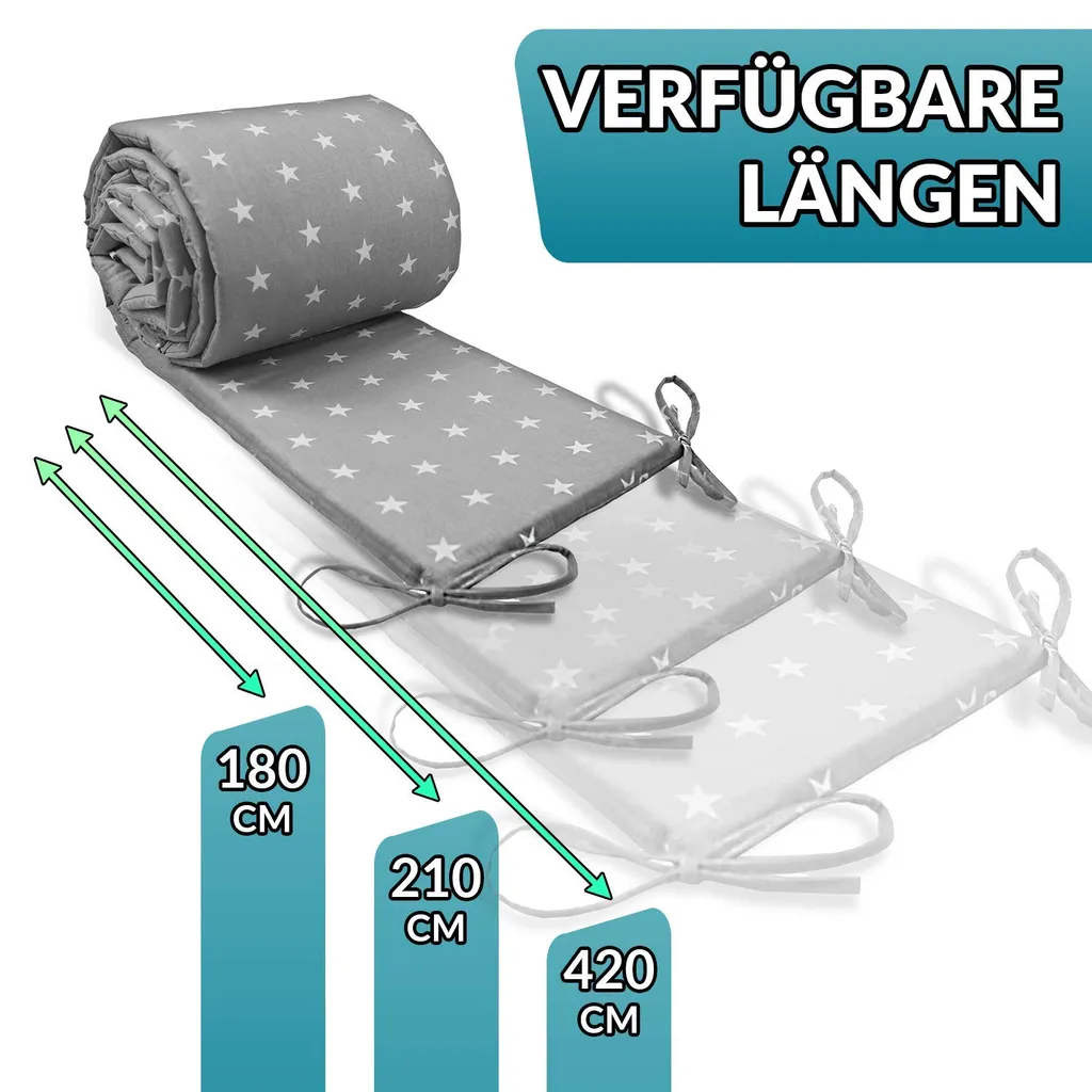 Bettumrandung Babybett Nestchen Umrandungen - Babynest Kopfschutz Für Baby Beistellbett Gitterbett 420 Cm GRAU 6 Bettumrandung Babybett Nestchen Umrandungen - Babynest Kopfschutz Für Baby Beistellbett Gitterbett 420 Cm GRAU – Bild 4