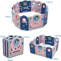 COSTWAY Laufgitter Mit Tür Und Spielzeugboard, Baby Laufstall Faltbar, Absperrgitter Aus Kunststoff, Krabbelgitter, Spielzaun Für Kinder, Schutzgitter (14 Paneelen, Deluxe) 11 COSTWAY Laufgitter Mit Tür Und Spielzeugboard, Baby Laufstall Faltbar, Absperrgitter Aus Kunststoff, Krabbelgitter, Spielzaun Für Kinder, Schutzgitter (14 Paneelen, Deluxe) -Barbie Store 5c7d1e055f1a4346f08db6d2aa5815db